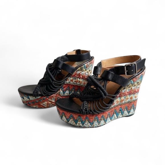 Dolce - Mojo Moxy Black and Multicolor Wedges - Picture 3 of 6